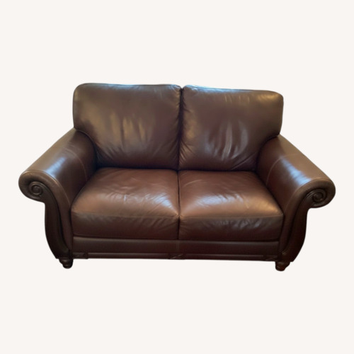 Used Chateau D'ax Dark Brown Leather Loveseat for sale on AptDeco