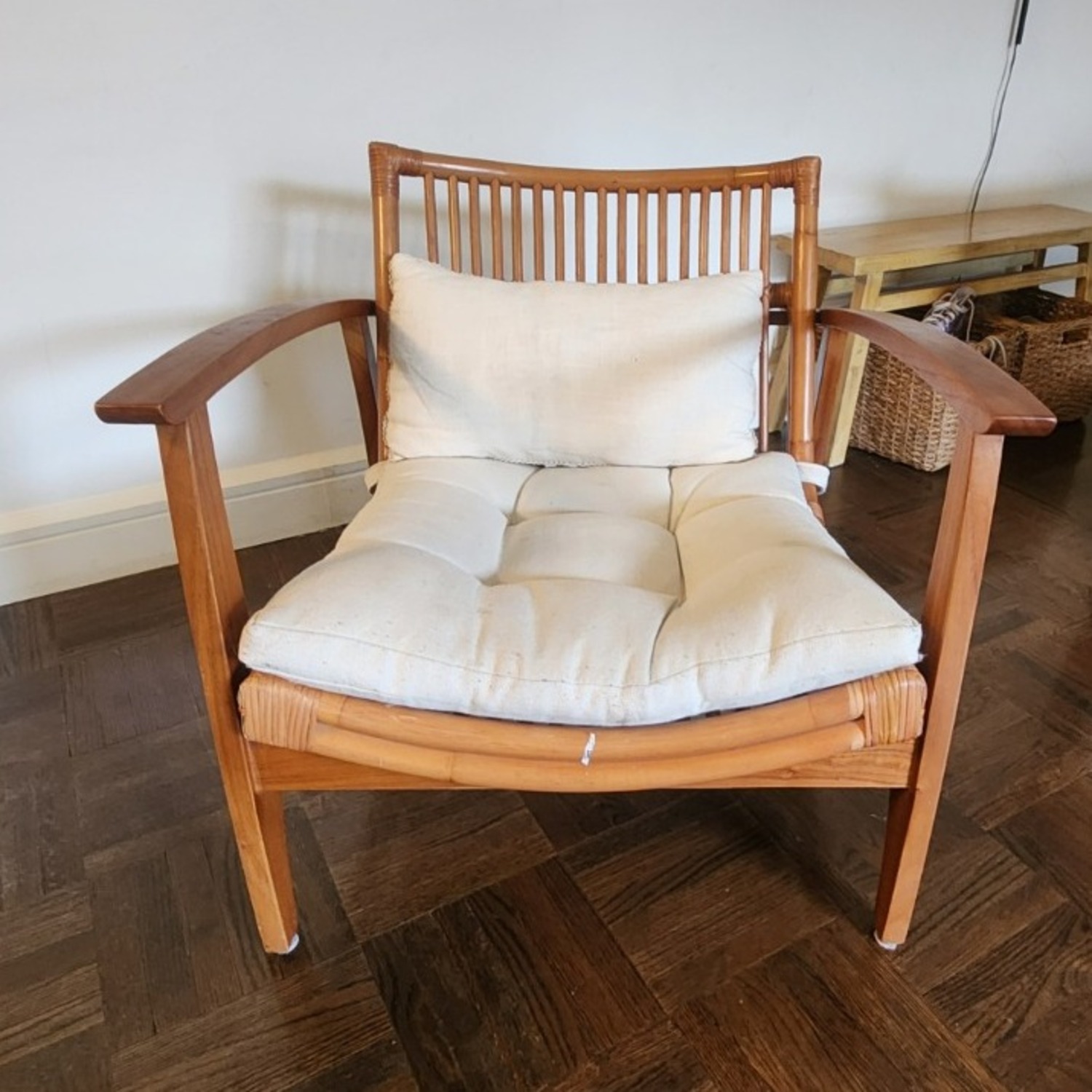 CB2 Noelie Rattan Lounge Chair with White Cushion - image-3