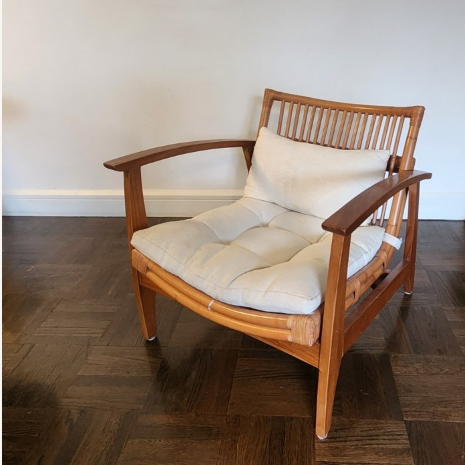 CB2 Noelie Rattan Lounge Chair with White Cushion - image-1