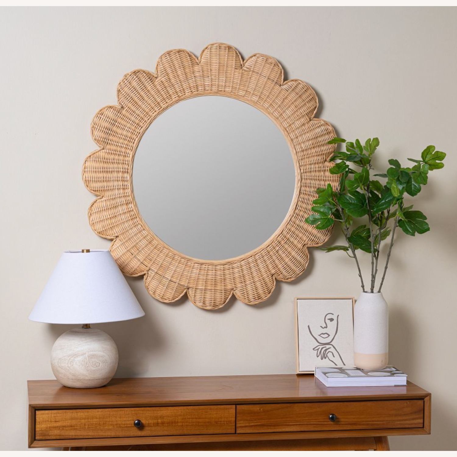 West Elm Rattan Scalloped Wall Mirror - image-2