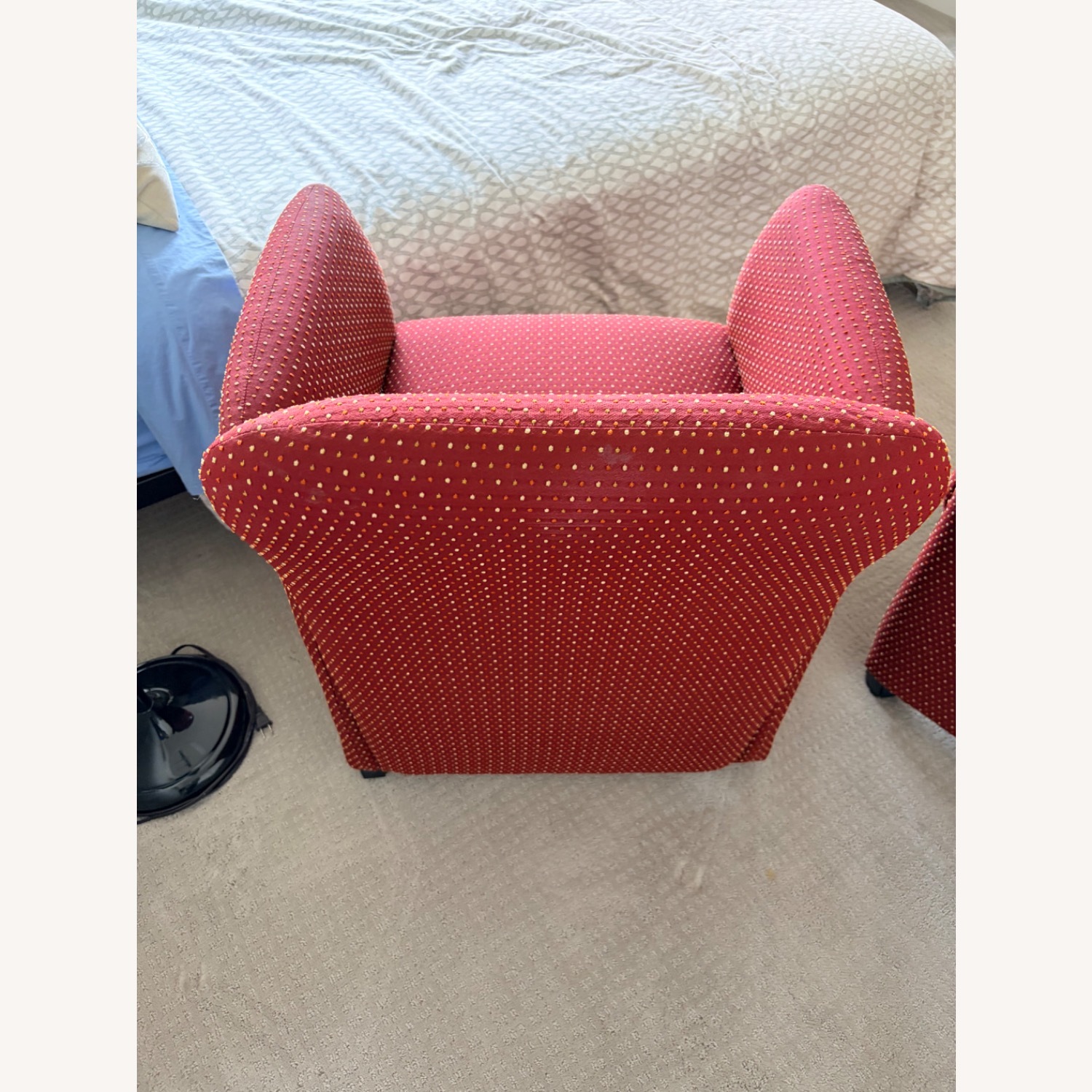 Red Upholstered Armchairs on Wheels - image-4
