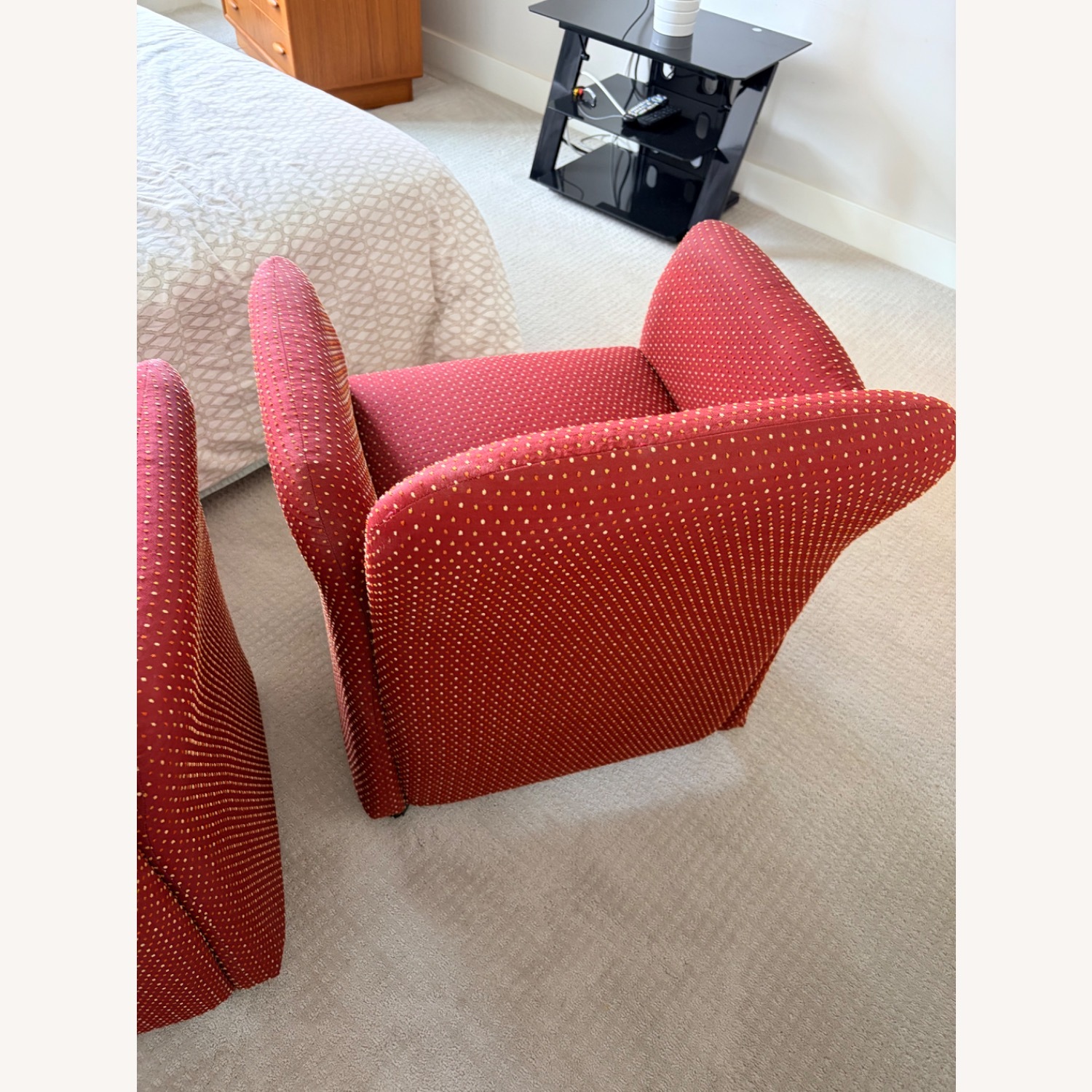 Red Upholstered Armchairs on Wheels - image-5