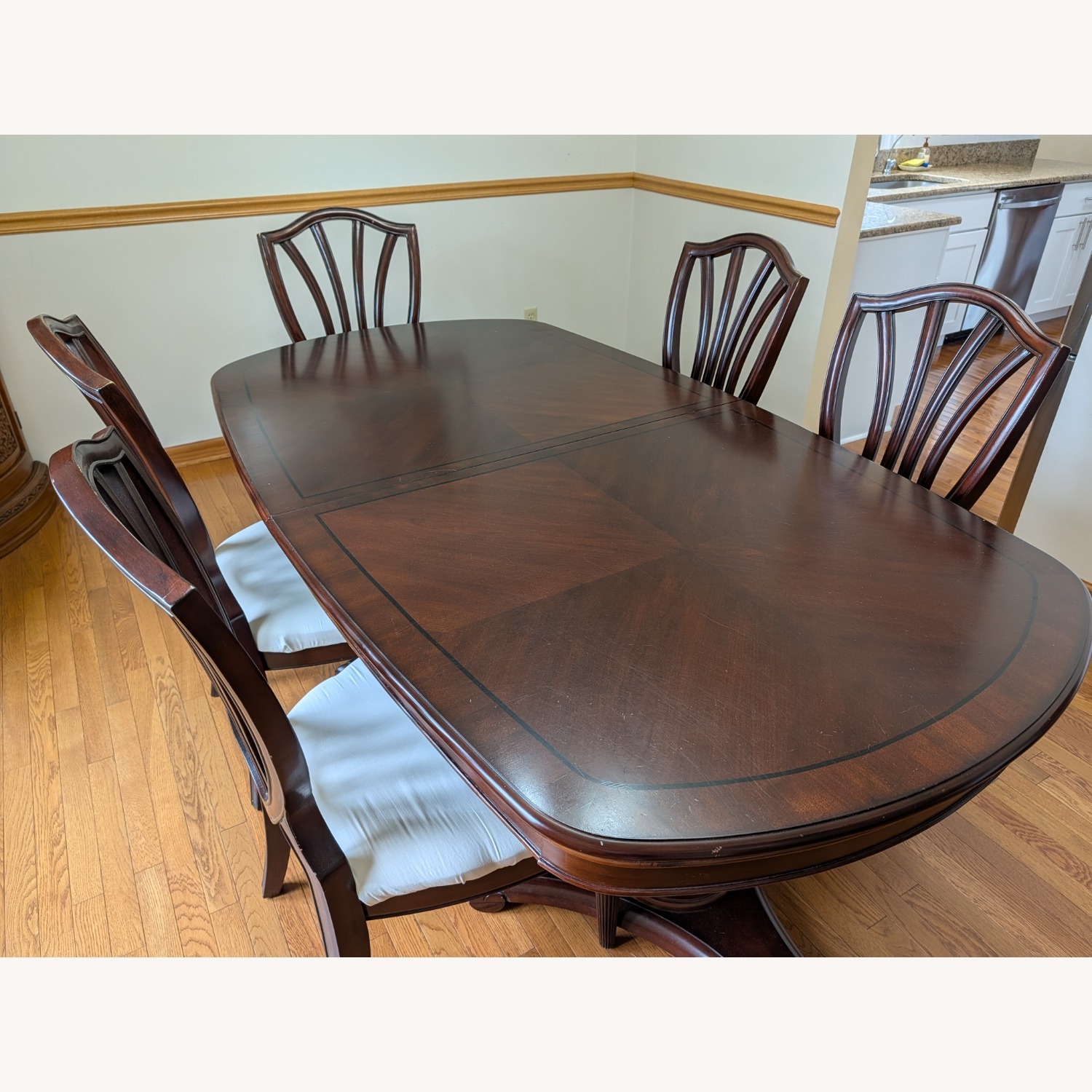 Dark Brown Wood Dining Table with 6 Chairs - image-1
