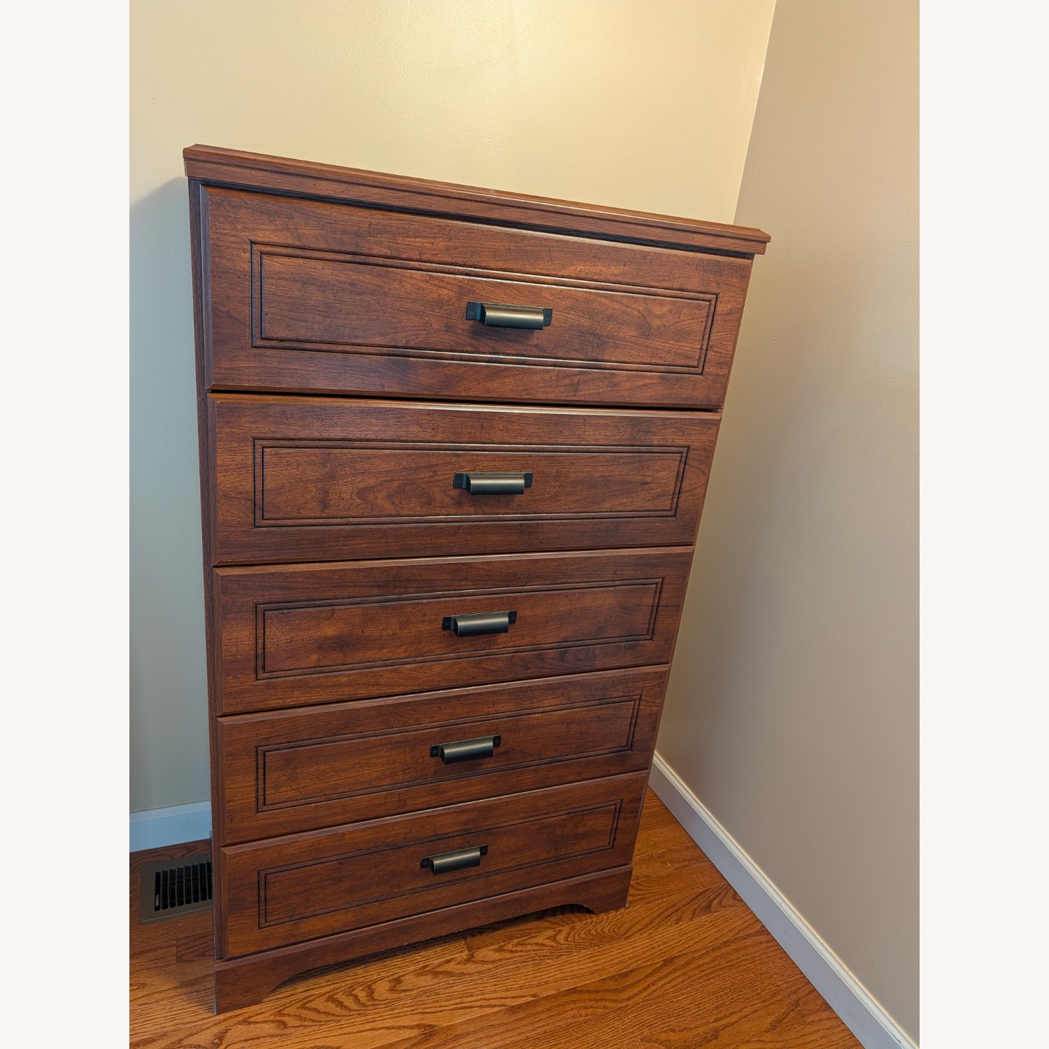 Dark Brown Wood Dresser with 5 Drawers - image-1