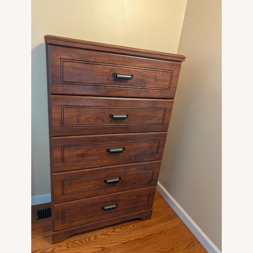 Used Dark Brown Wood Dresser with 5 Drawers for sale on AptDeco