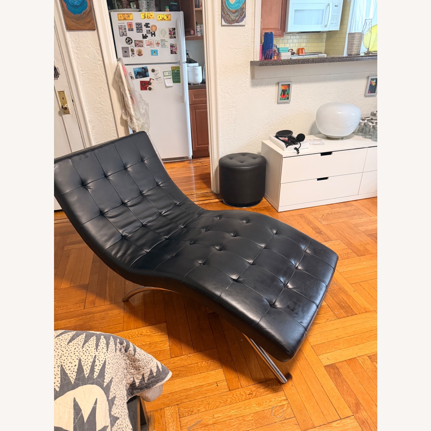 Macy's Black Leather Chaise  - image-3