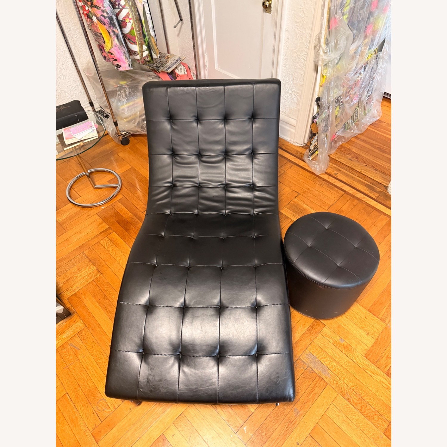 Macy's Black Leather Chaise  - image-6