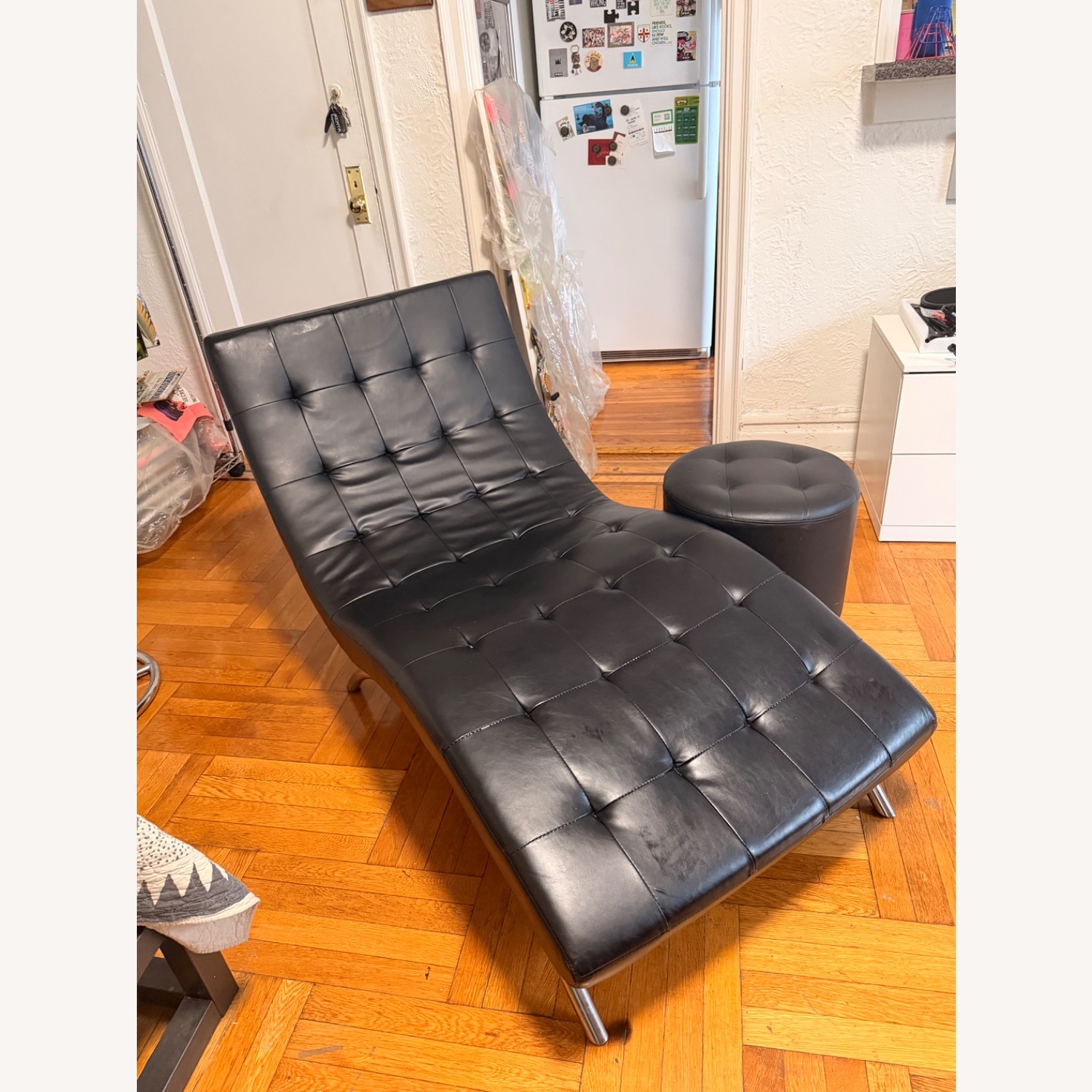 Macy's Black Leather Chaise  - image-5