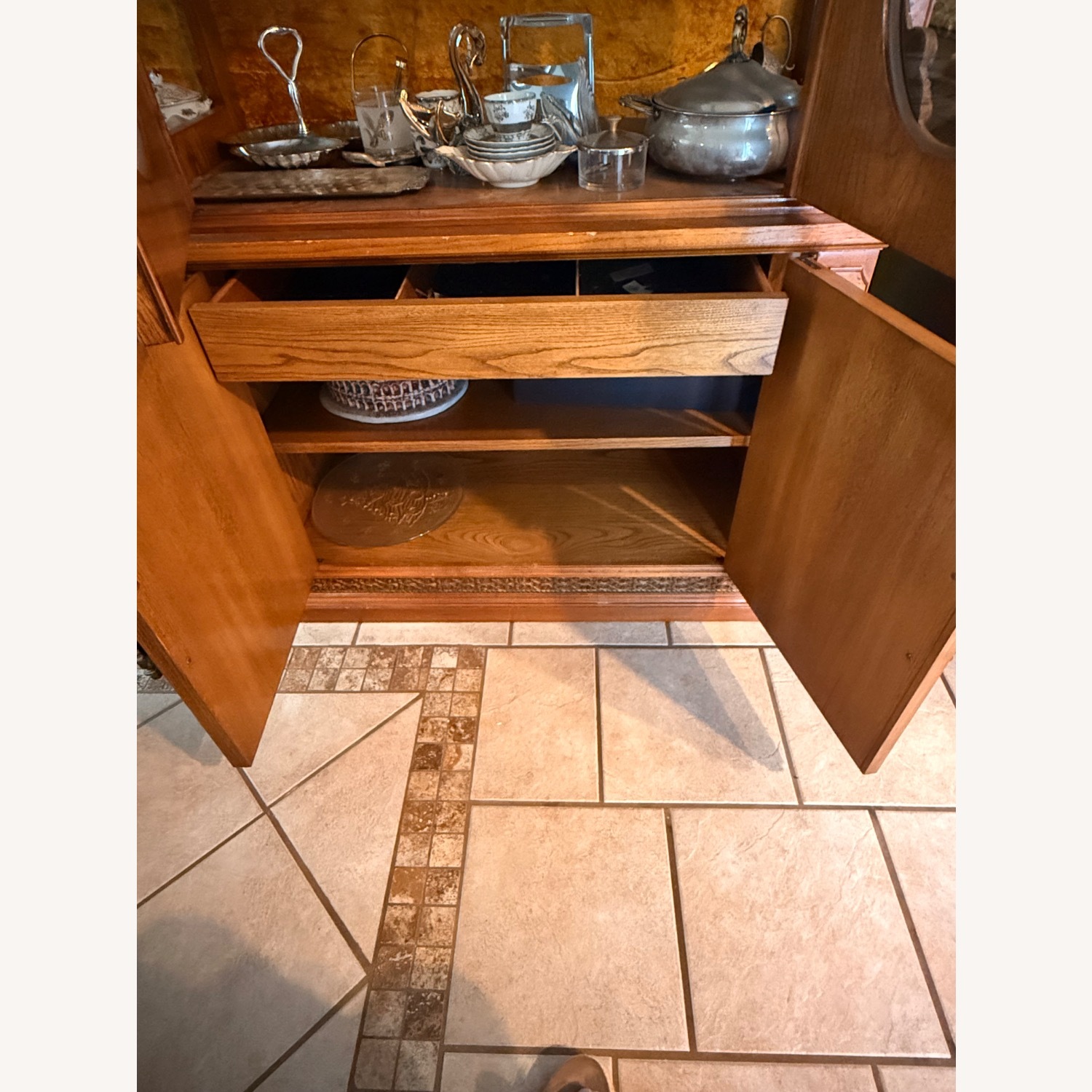 Vintage/antique Light Brown Wood Wall Unit - image-4