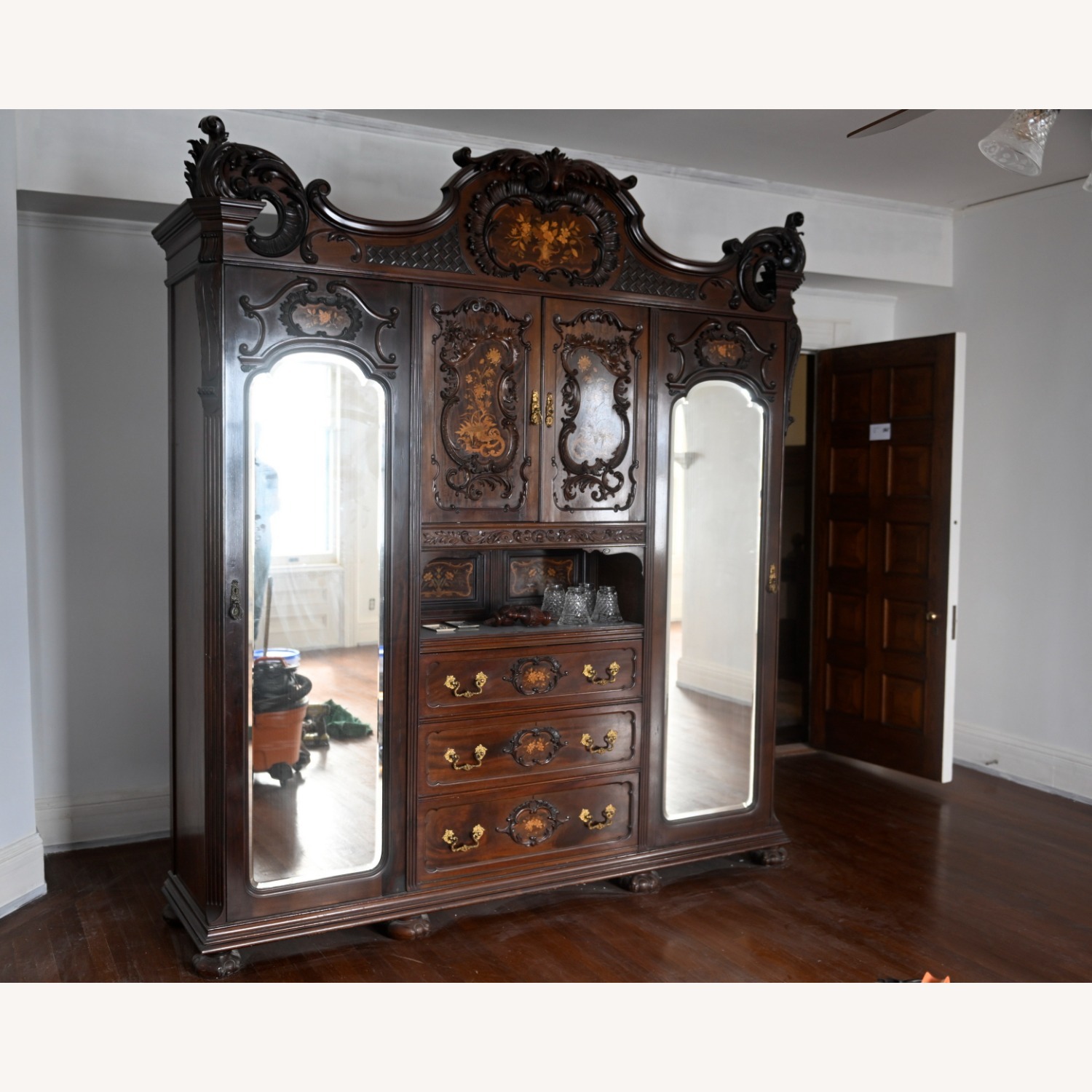Dark Brown Wood Armoire - image-6