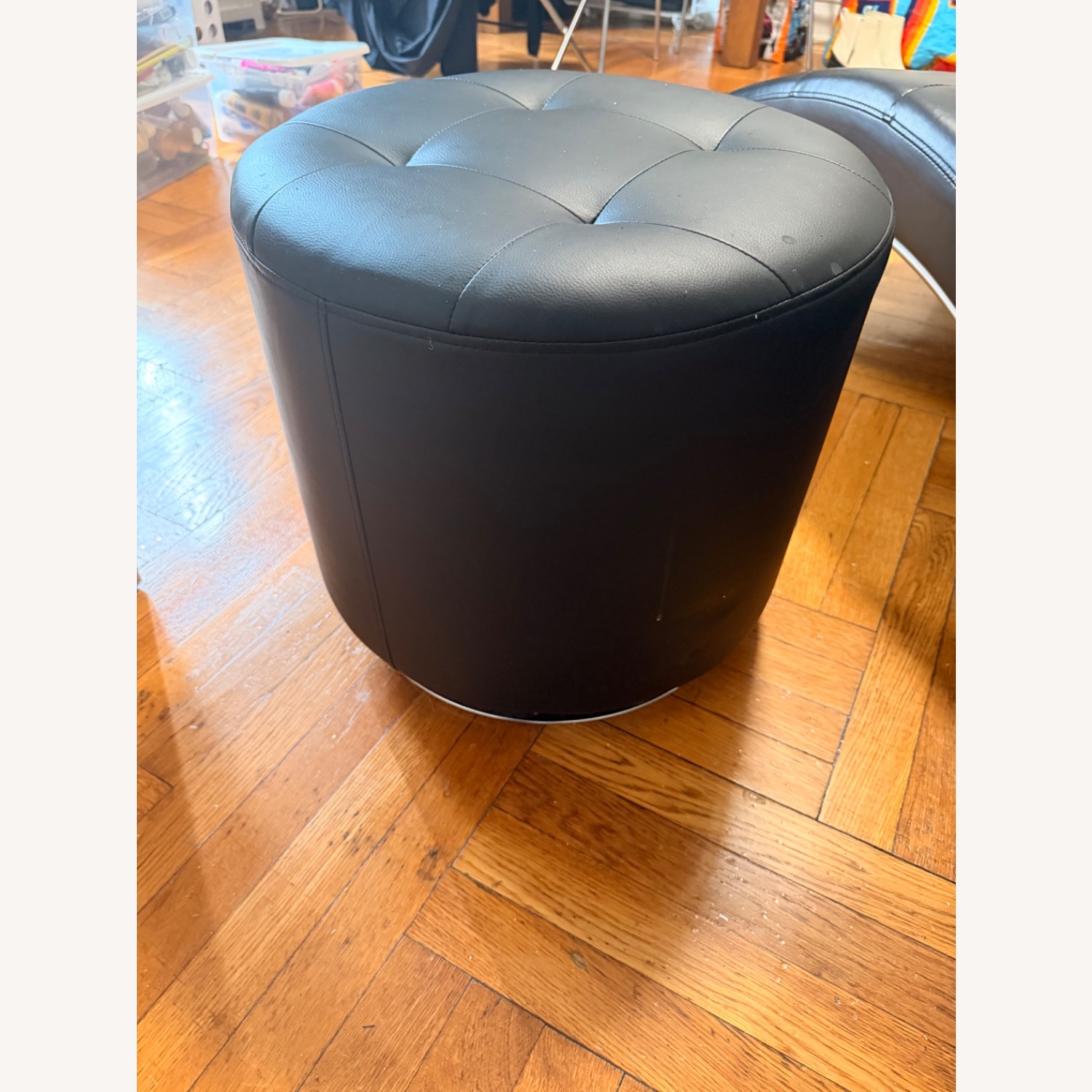 Macy's Black Leather Ottoman - image-2