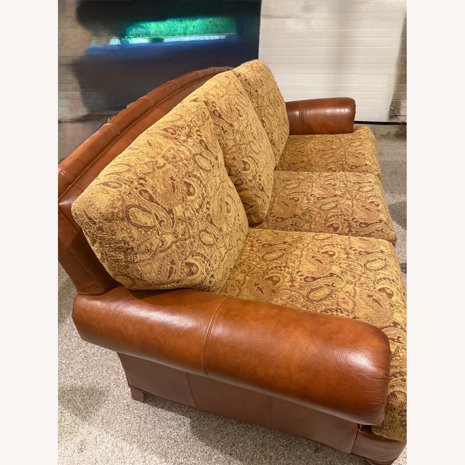 Ethan Allen Leather Paisley Print Sofa  - image-4