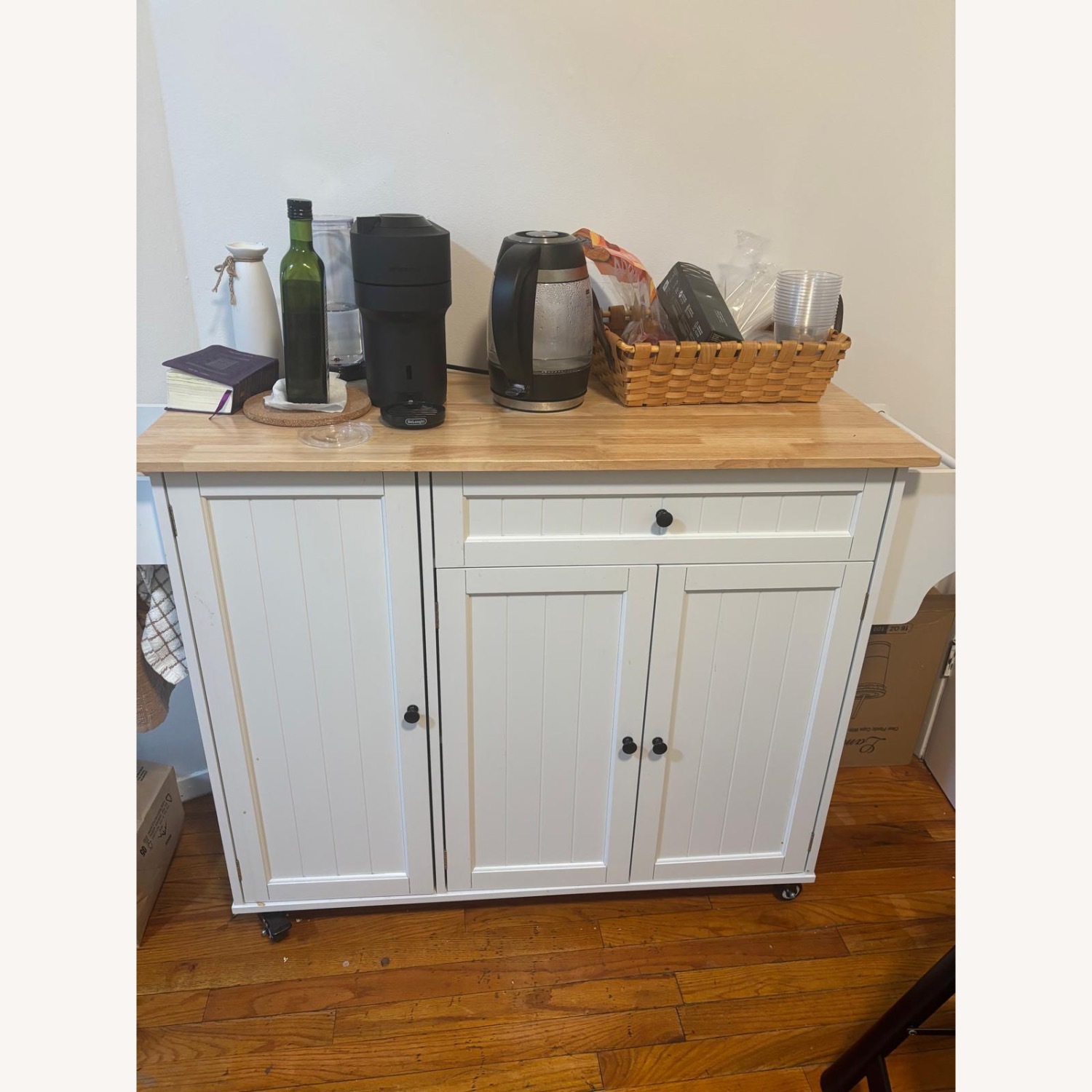 Amazon Ahomly White Wood Bar Cart - image-1