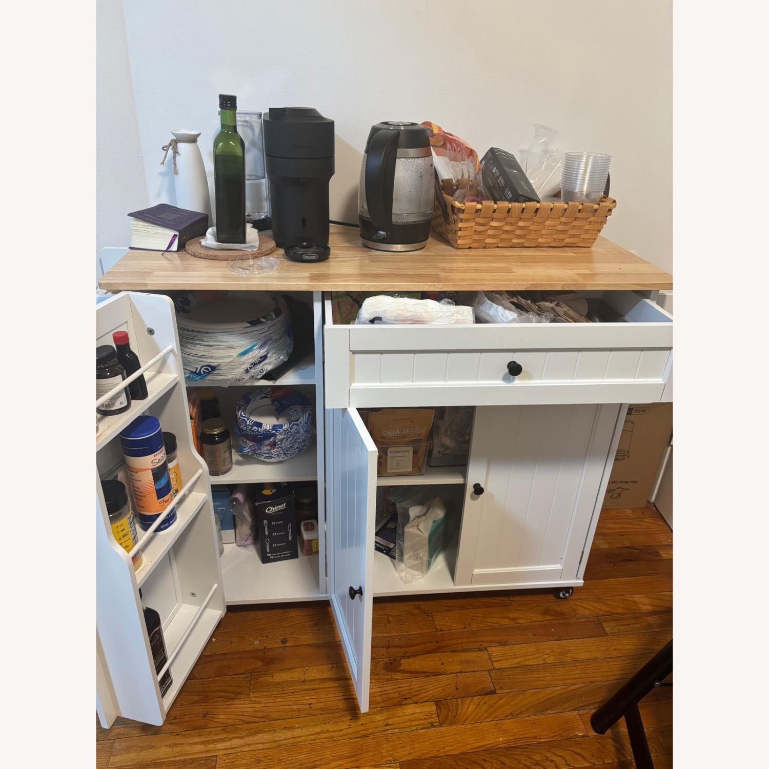 Amazon Ahomly White Wood Bar Cart - image-5