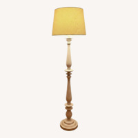 White Turned Wood Floor Lamp W Linen Shade