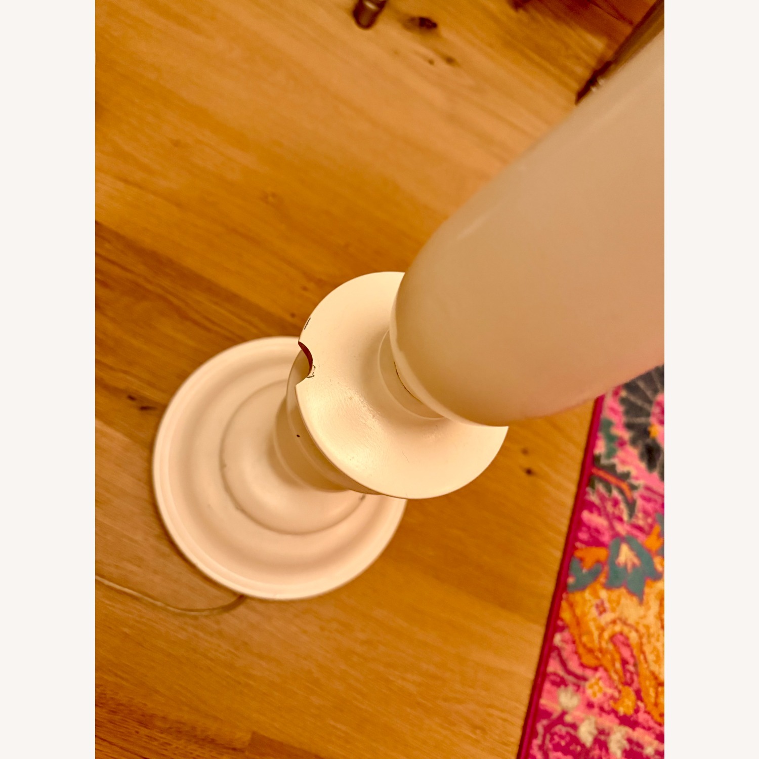 White Turned Wood Floor Lamp W Linen Shade  - image-3