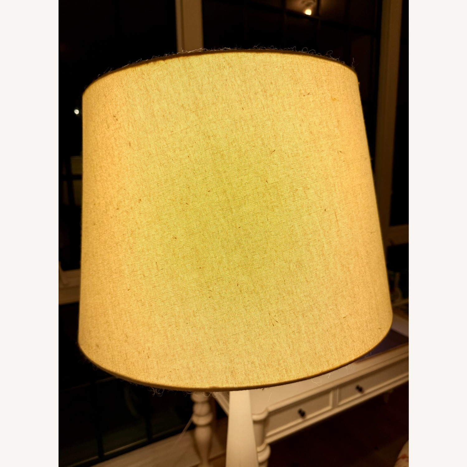 White Turned Wood Floor Lamp W Linen Shade  - image-4