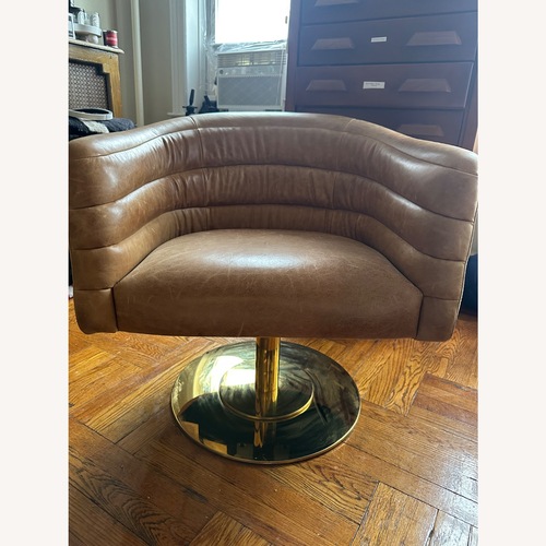 Used CB2 Cupa Light Brown Leather Accent Chair for sale on AptDeco