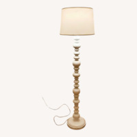 White Turned Floor Lamp W Linen Drum Shade 