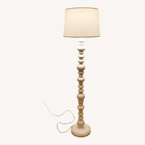 Used White Turned Floor Lamp W Linen Drum Shade  for sale on AptDeco