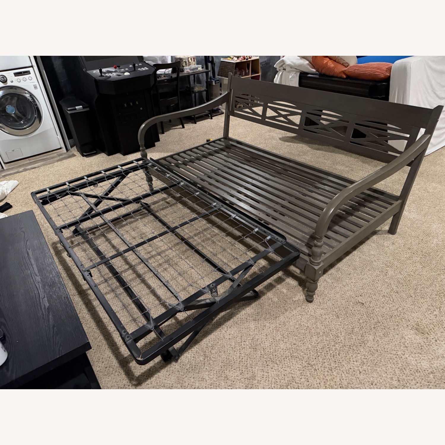 World Market Light Gray Wood Daybed With Trundle - image-2