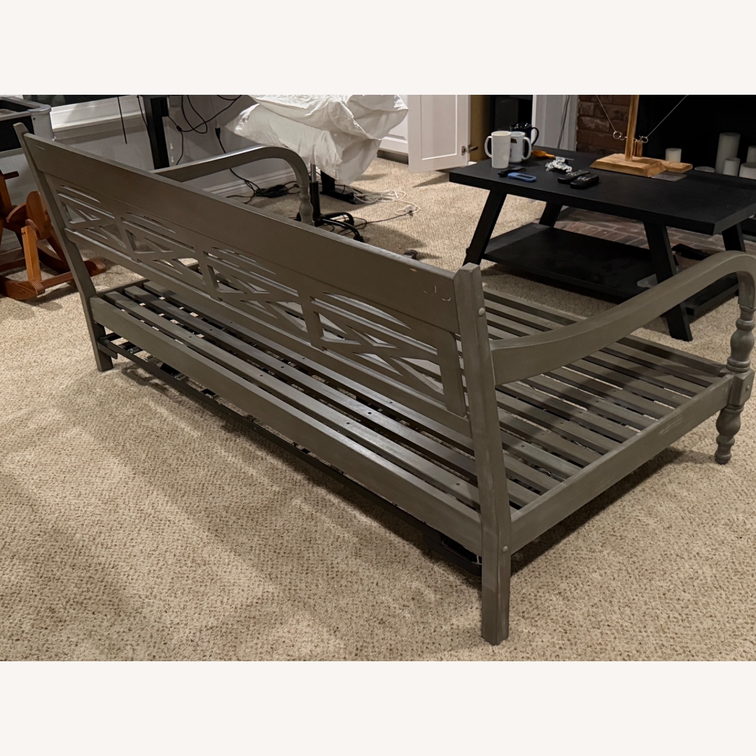 World Market Light Gray Wood Daybed With Trundle - image-3
