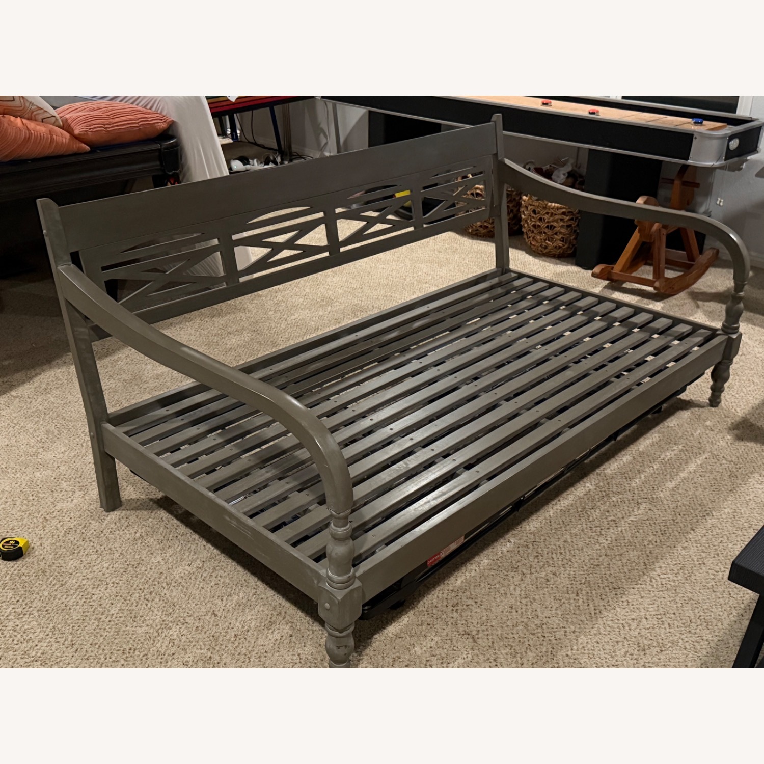 World Market Light Gray Wood Daybed With Trundle - image-1