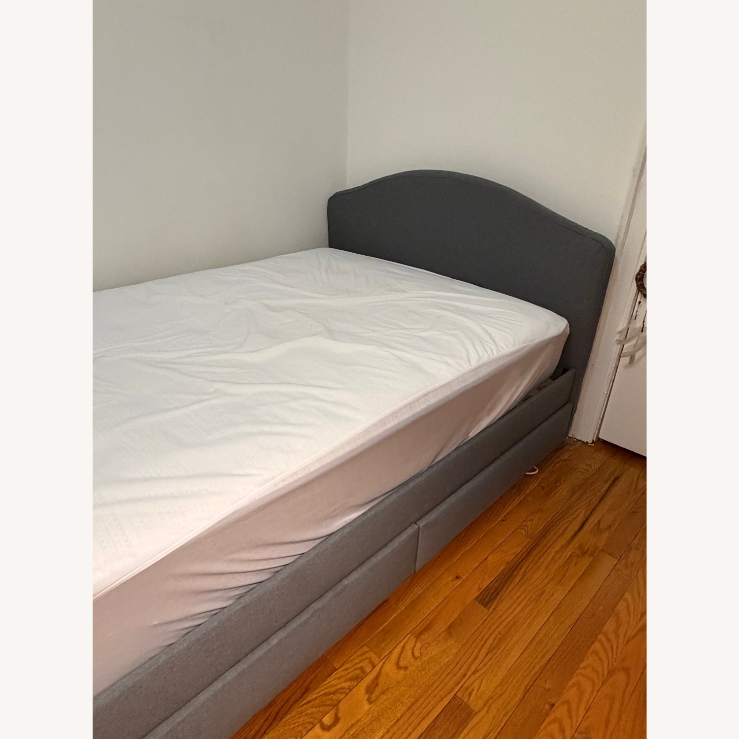 IKEA Hauga Dark Gray Fabric Bed + 2 Storage Boxes - image-3