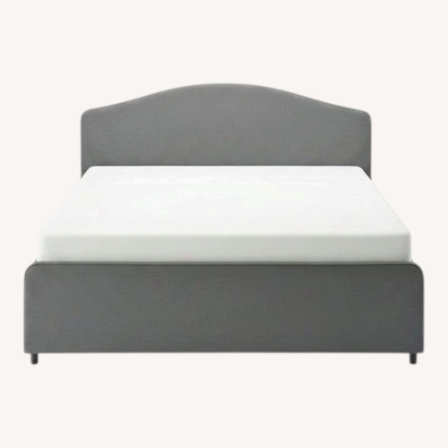 Used IKEA Hauga Dark Gray Fabric Bed + 2 Storage Boxes for sale on AptDeco
