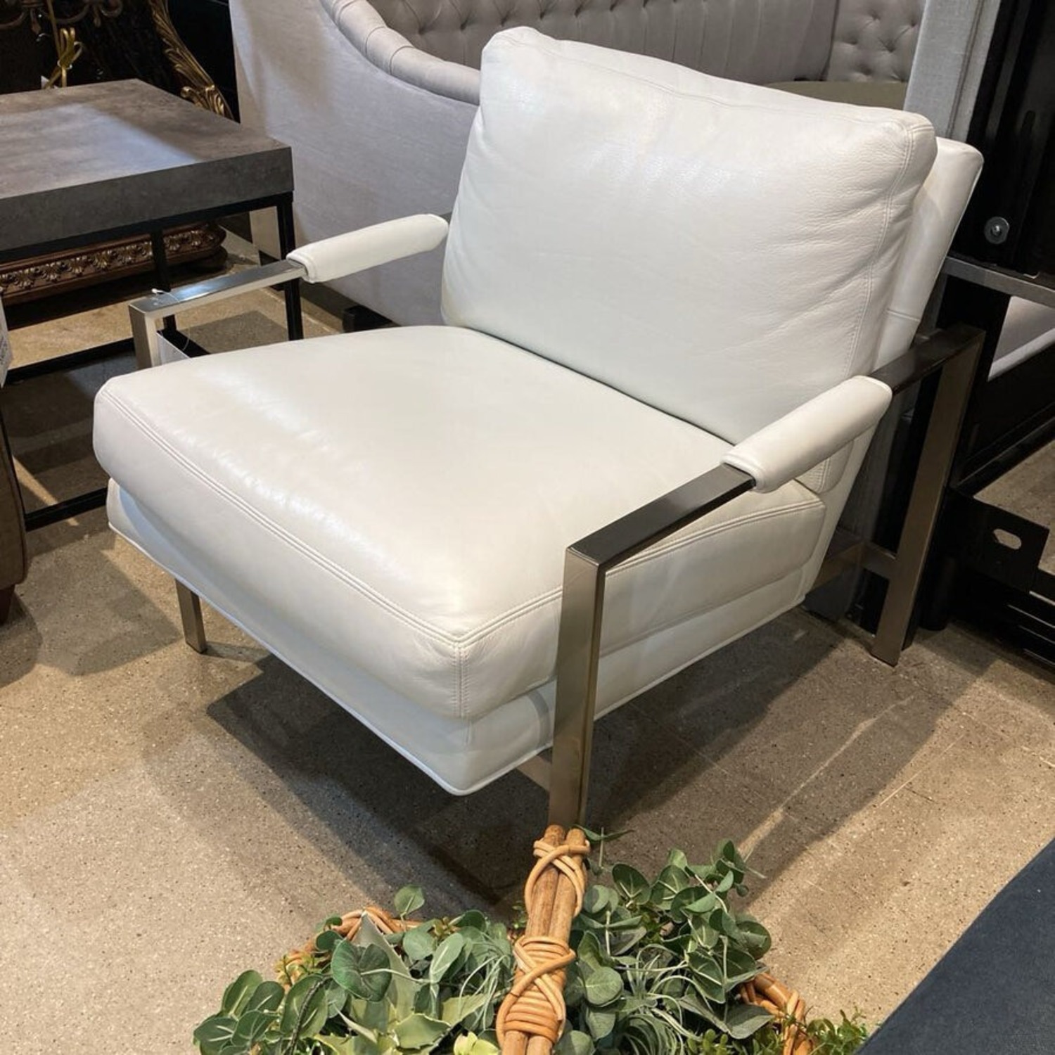 Crate & Barrel Milo Baughman Classic Leather-Brushed Nickel Chair - image-3
