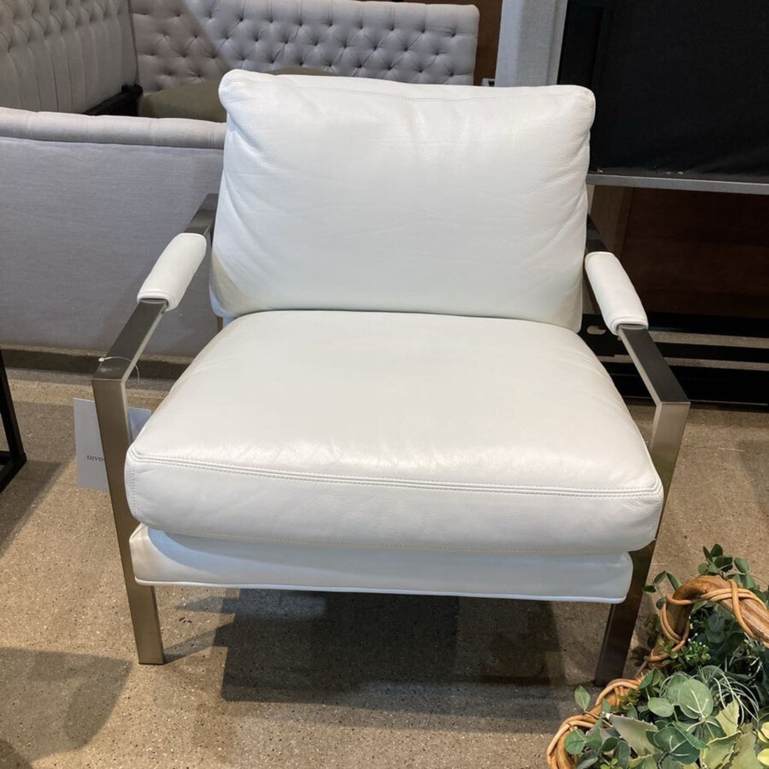 Crate & Barrel Milo Baughman Classic Leather-Brushed Nickel Chair - image-4