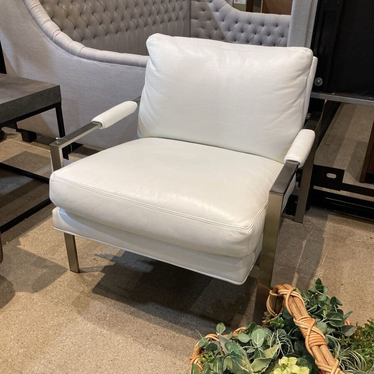 Crate & Barrel Milo Baughman Classic Leather-Brushed Nickel Chair - image-2