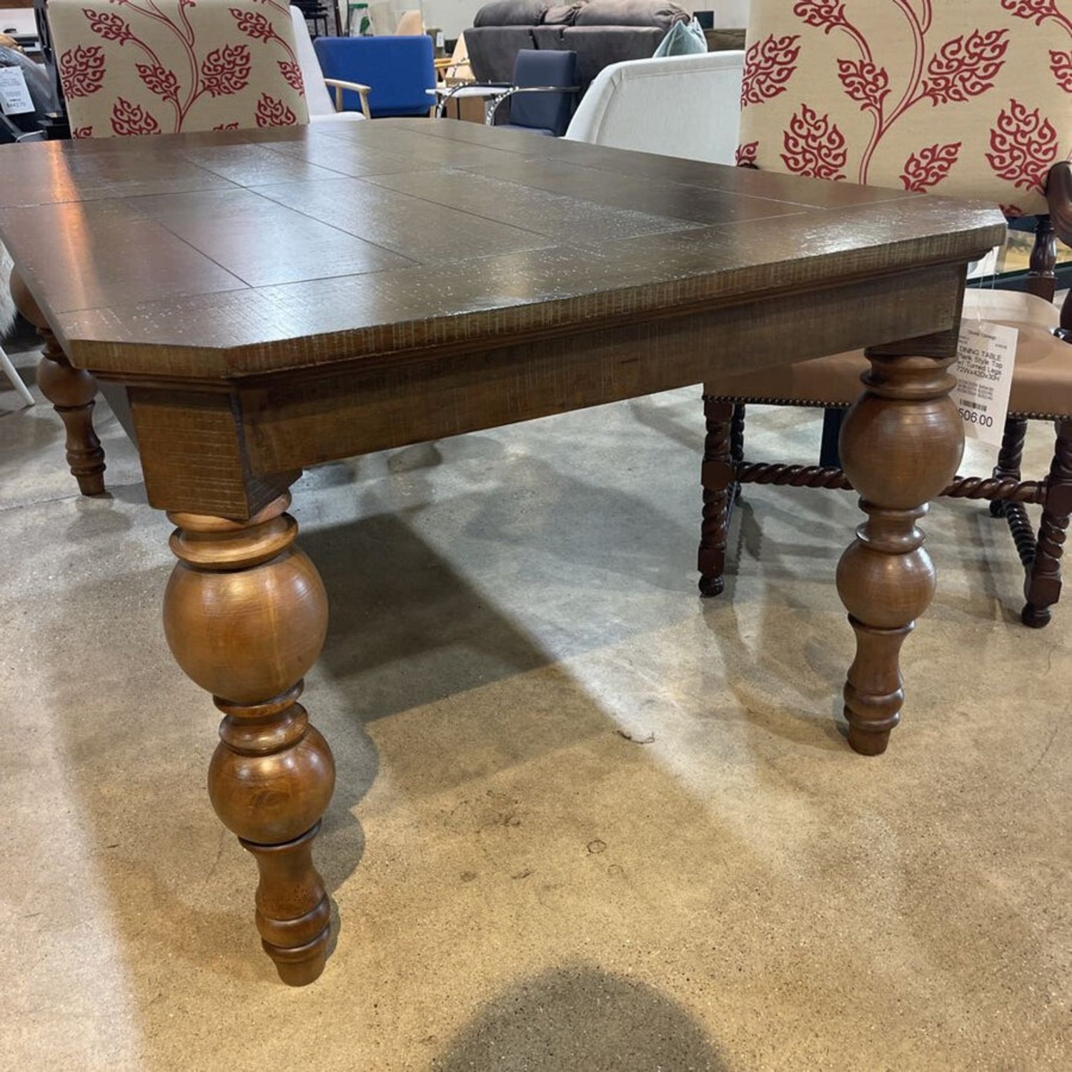 Plank Style Top w Turned Legs Dining Table - image-6