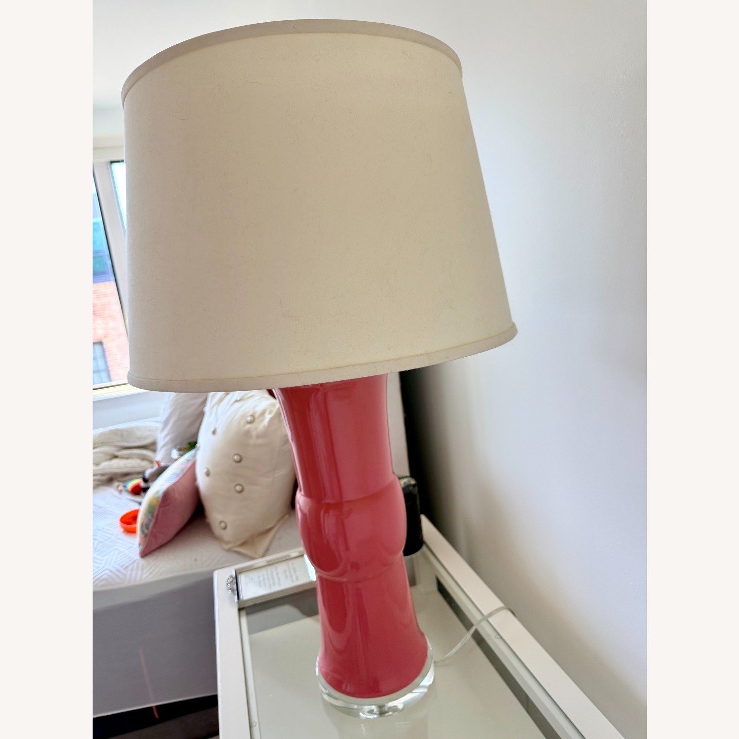 Ethan Allen Pink Glass Table Lamp Pair - image-3