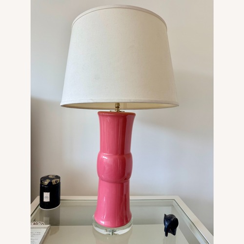 Used Ethan Allen Pink Glass Table Lamp Pair for sale on AptDeco
