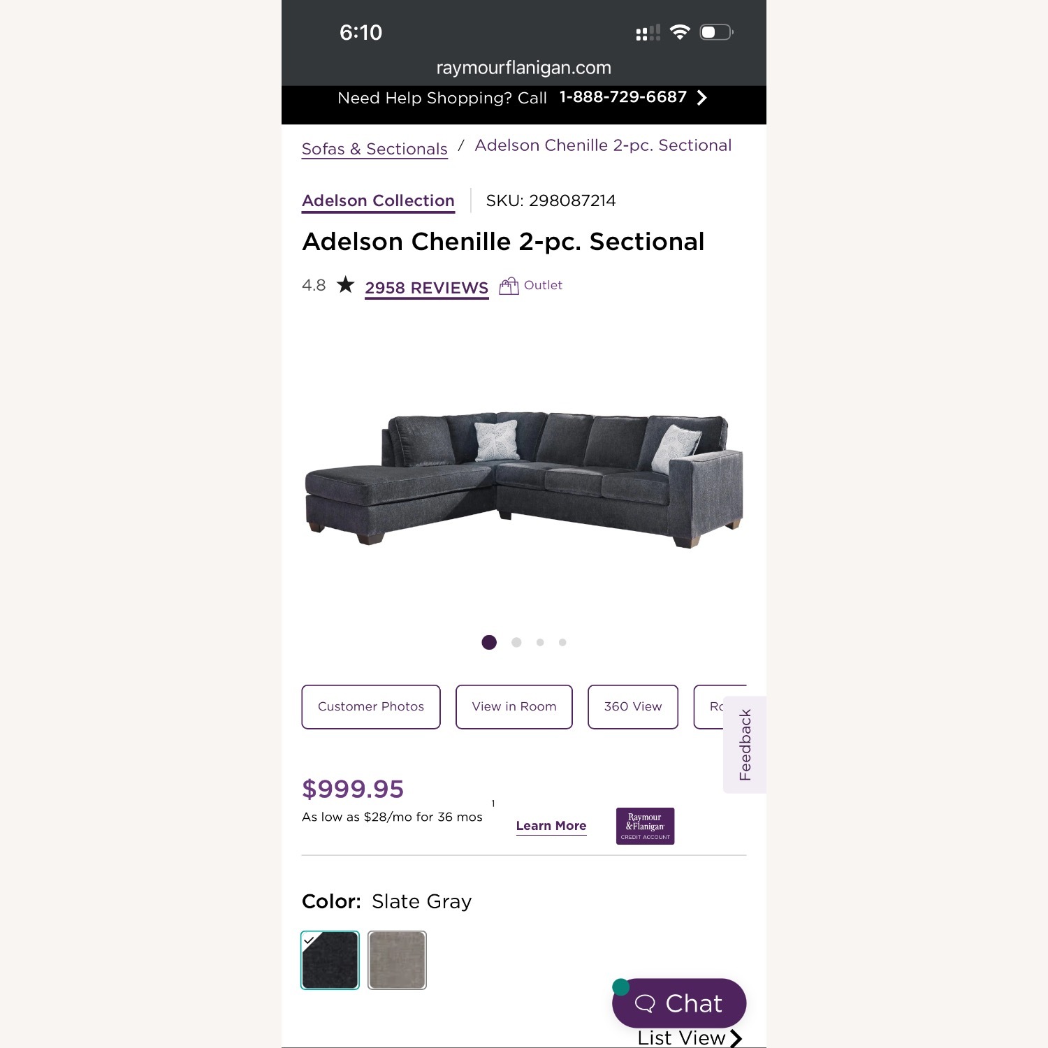 Raymour & Flanigan Adelson Slate Gray 2 Piece Sectional - image-5