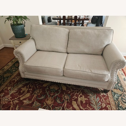Used Fusion Furniture Co Light Brown Fabric Loveseat for sale on AptDeco