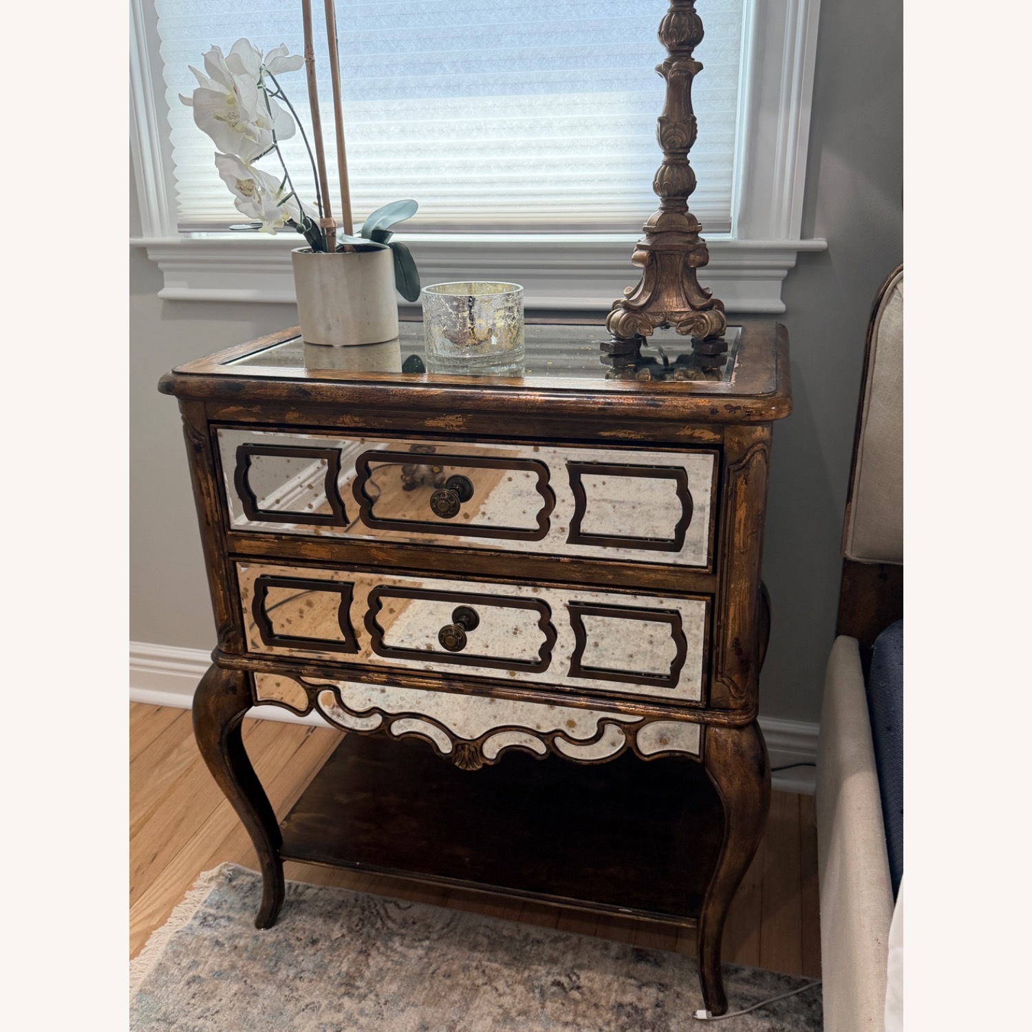 Antique Mirror/Glass Nightstand Wood  - image-2