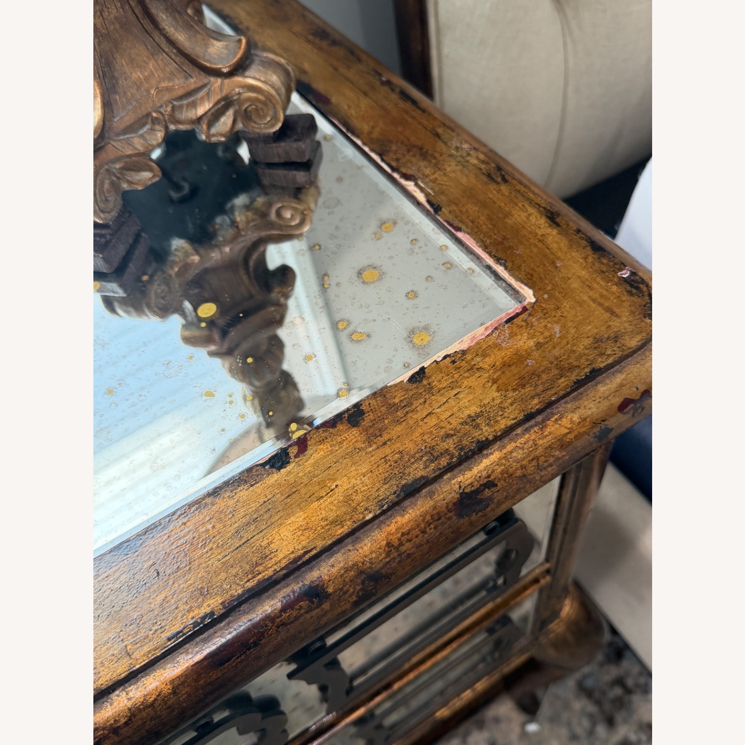Antique Mirror/Glass Nightstand Wood  - image-4