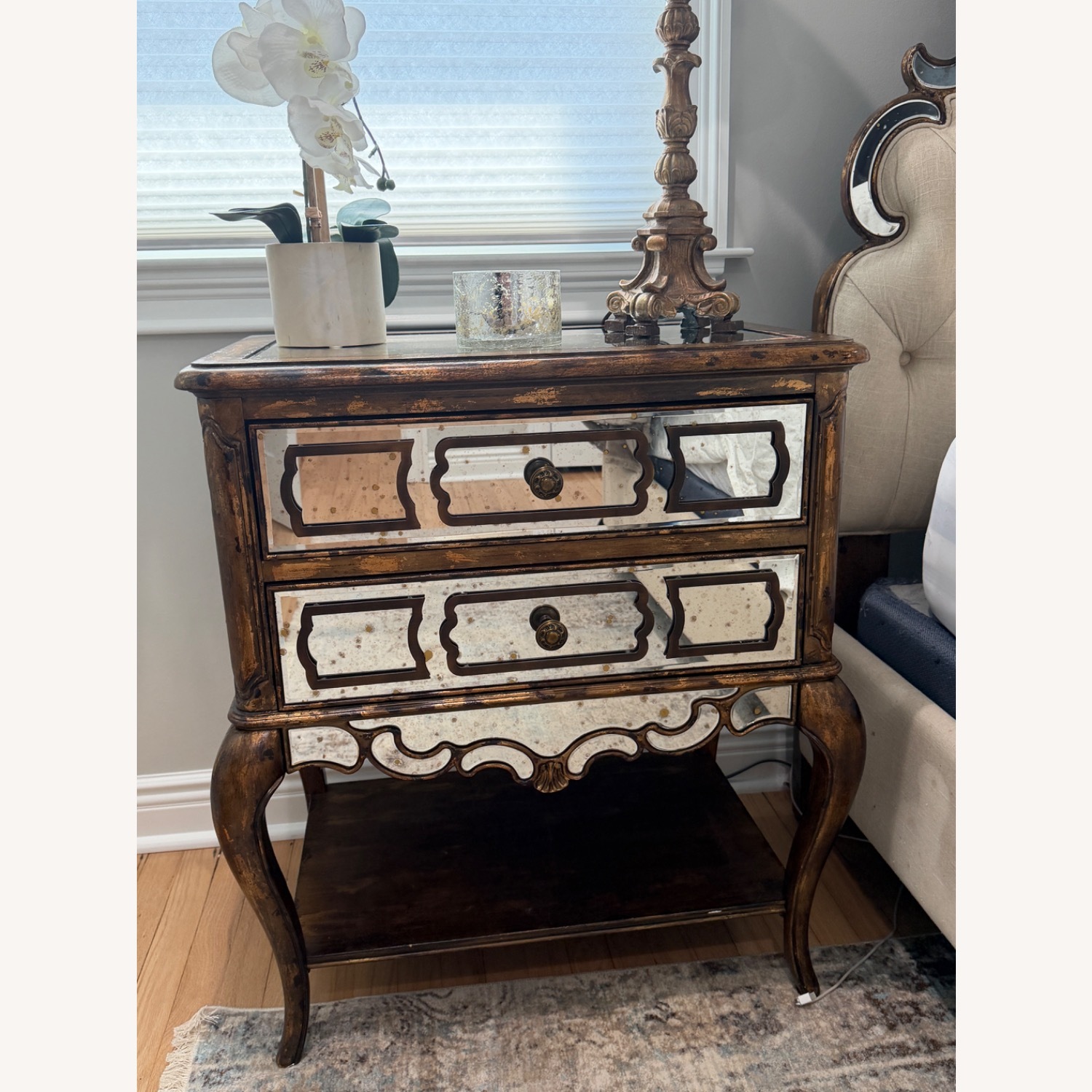 Antique Mirror/Glass Nightstand Wood  - image-3