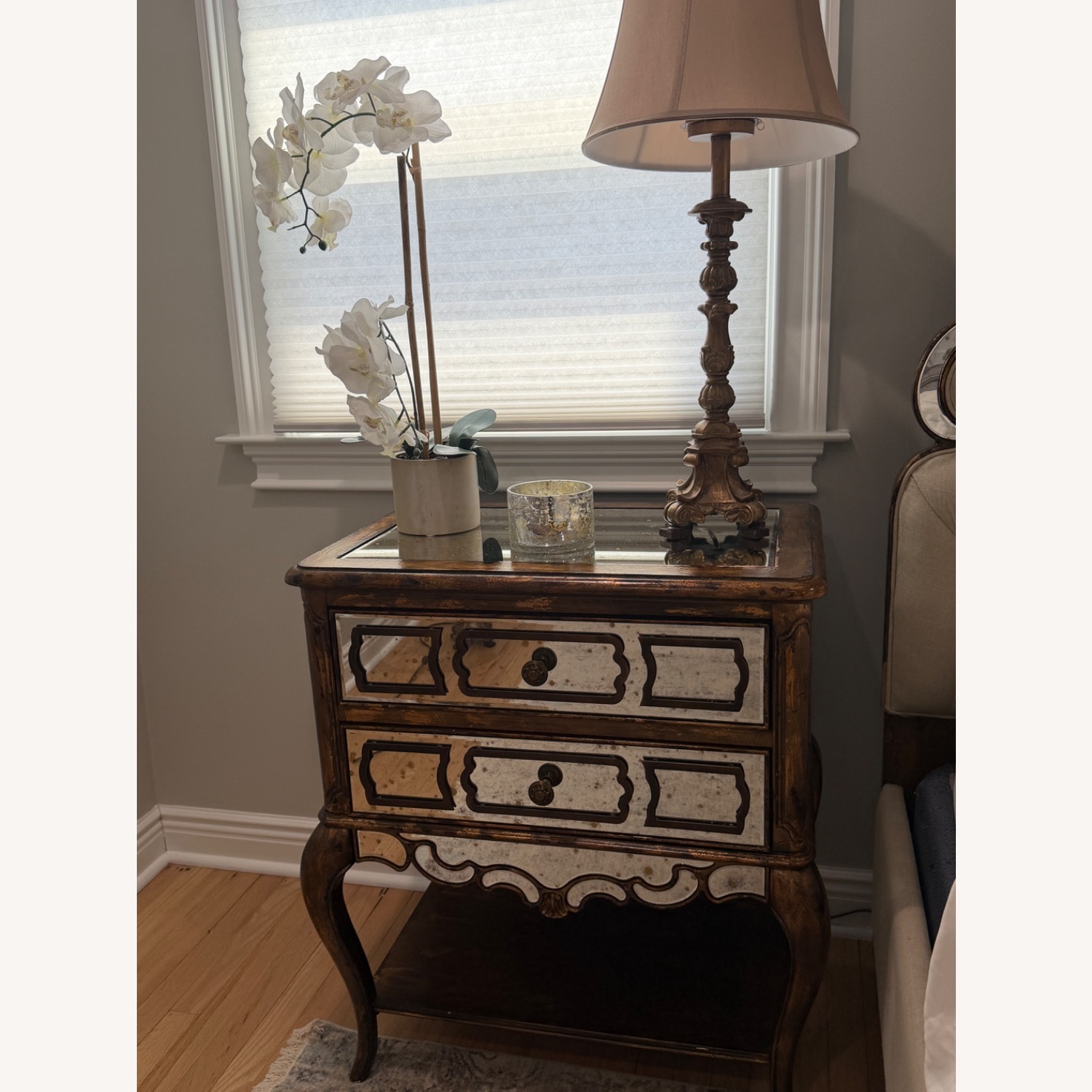 Antique Mirror/Glass Nightstand Wood  - image-1
