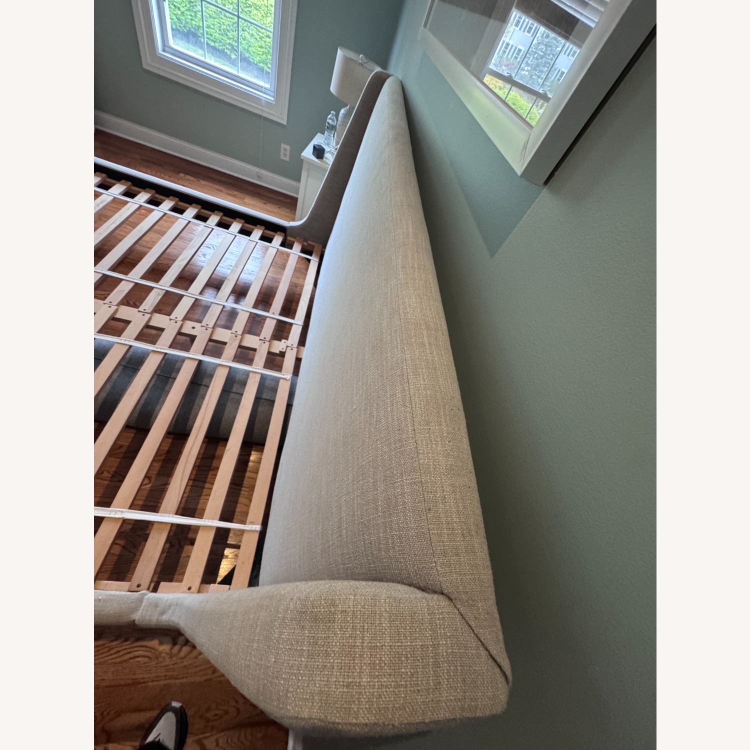 West Elm Grey Upholstered Grey King Sleigh Bed - image-4