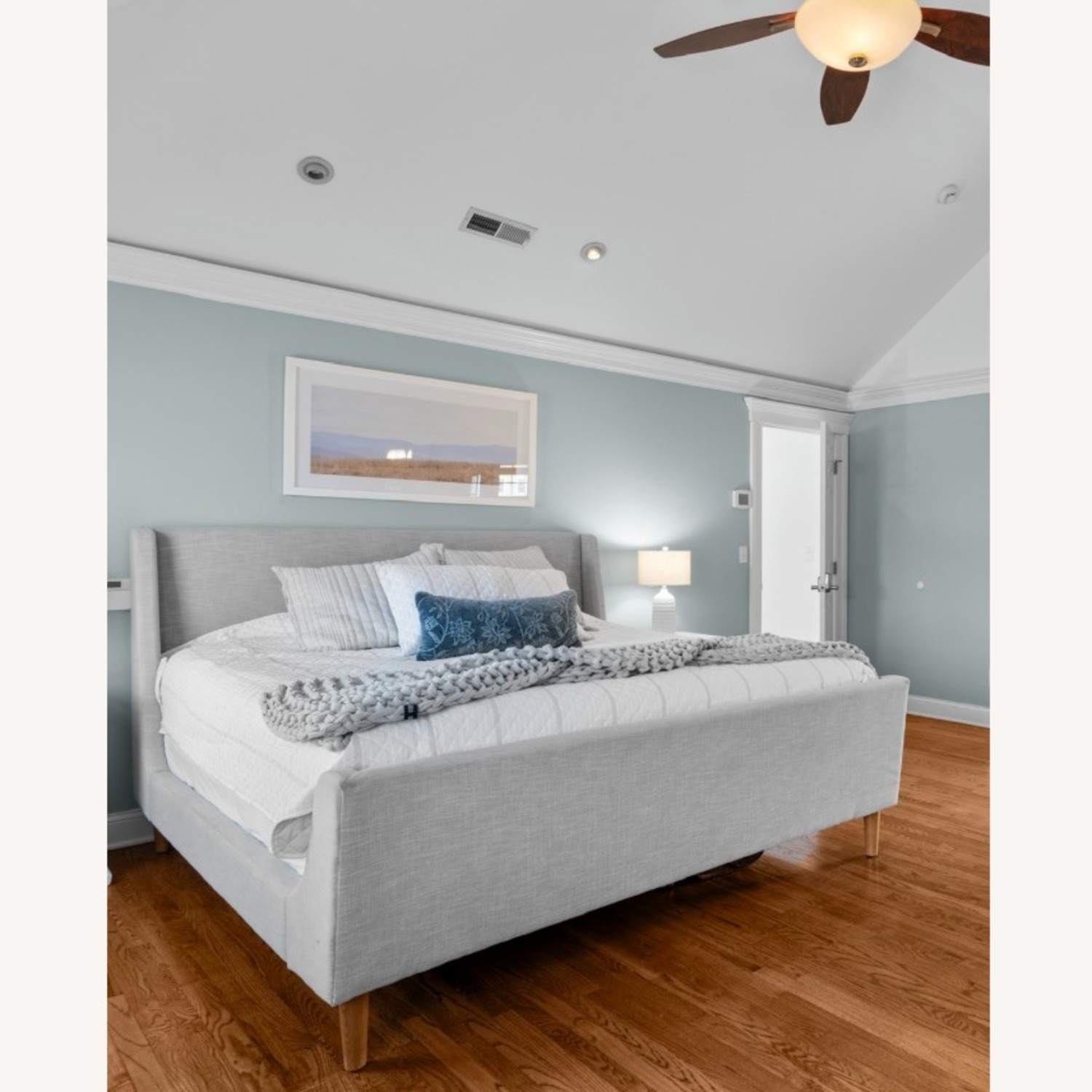 West Elm Grey Upholstered Grey King Sleigh Bed - image-6