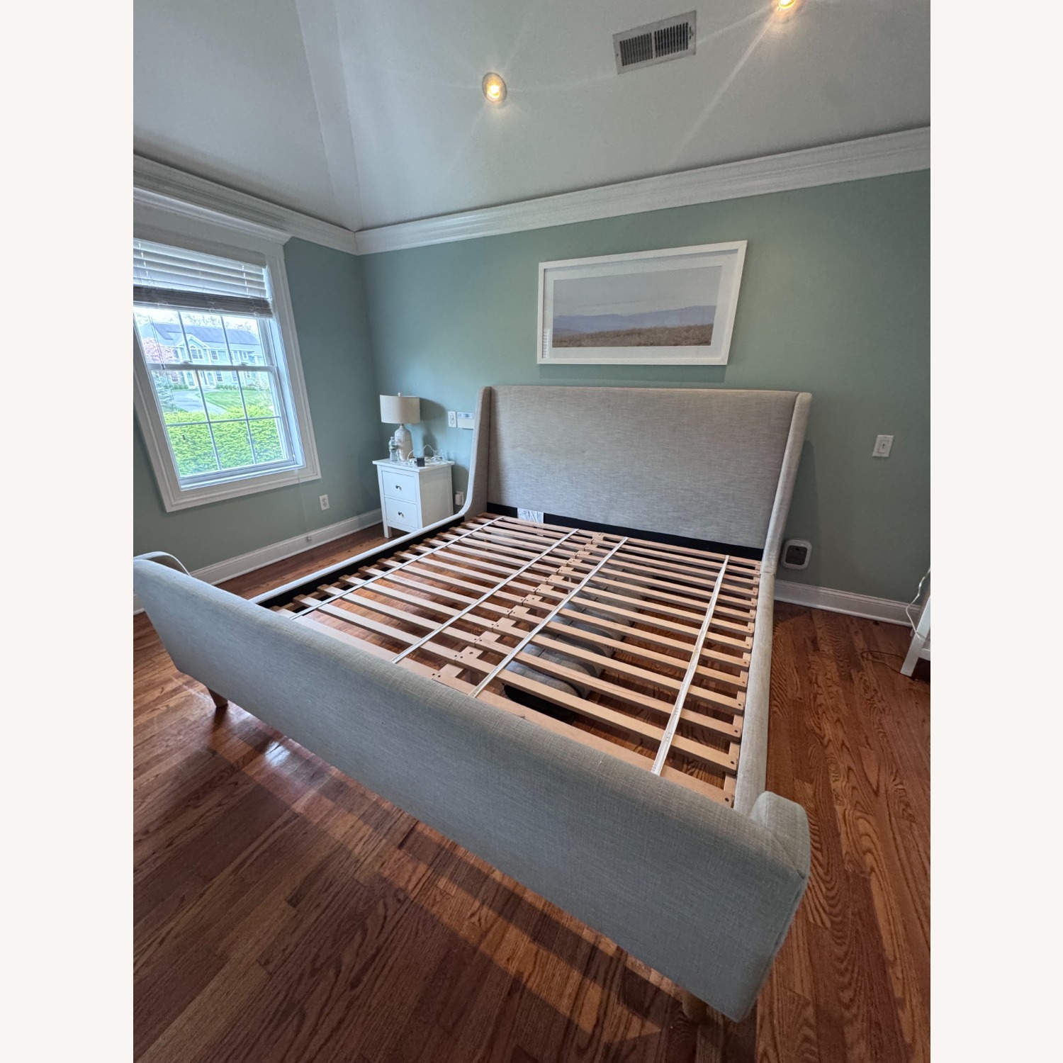 West Elm Grey Upholstered Grey King Sleigh Bed - image-3