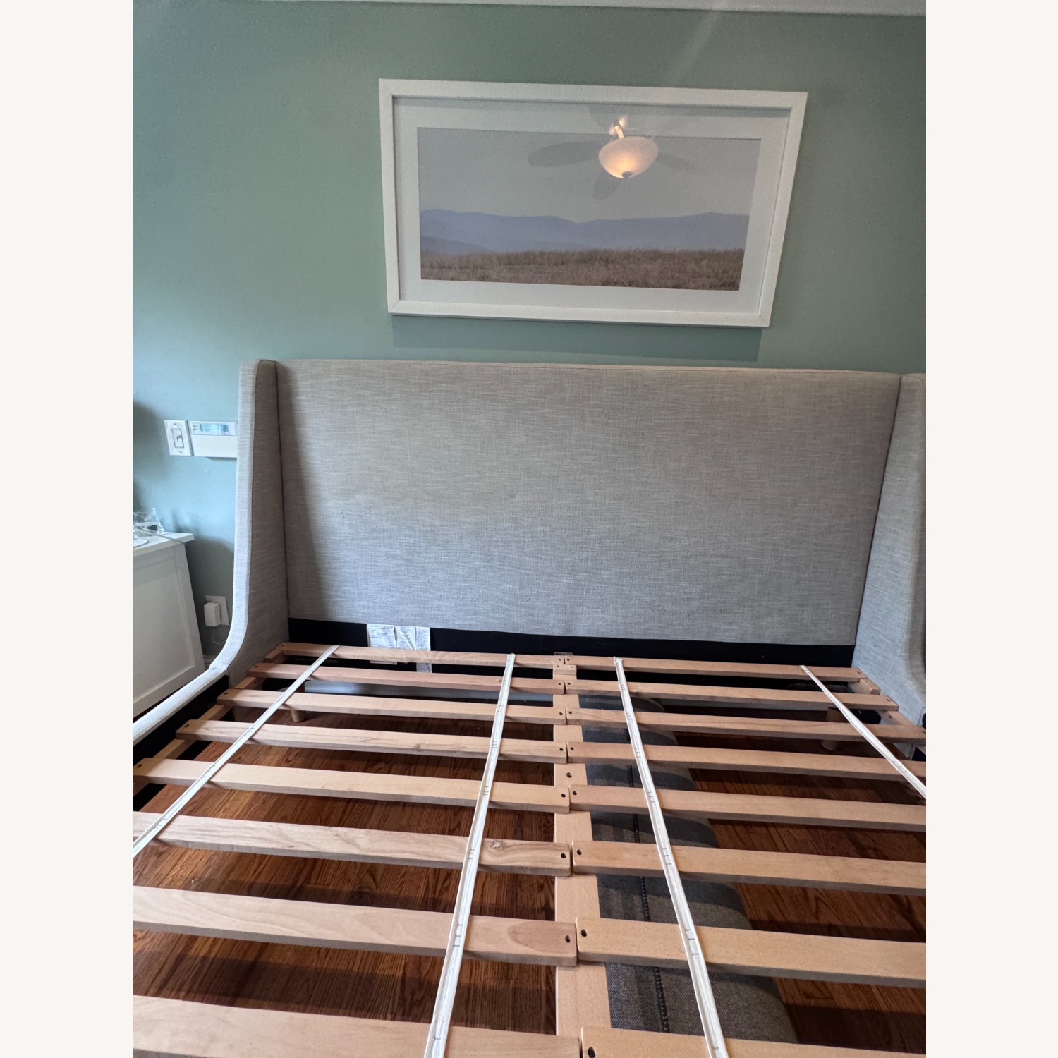West Elm Grey Upholstered Grey King Sleigh Bed - image-1