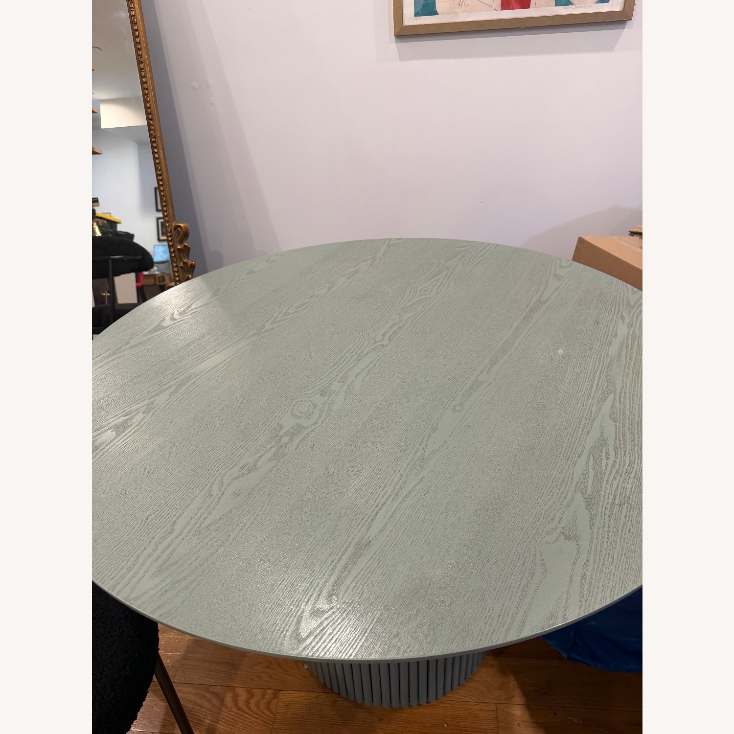  Round Oak Pedestal Dining Table, Sage Green - image-8