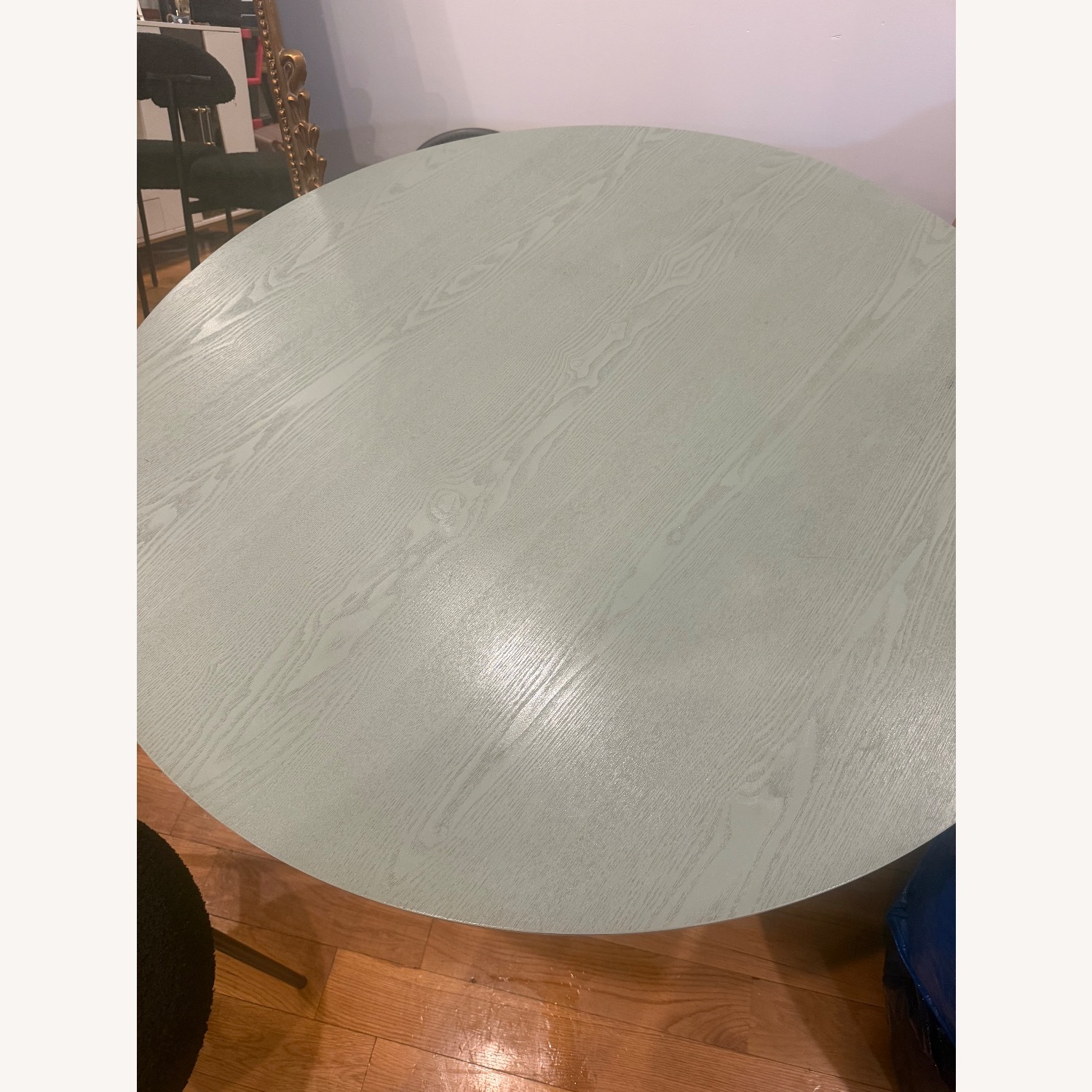  Round Oak Pedestal Dining Table, Sage Green - image-4