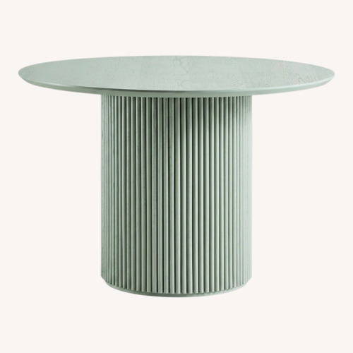 Used  Round Oak Pedestal Dining Table, Sage Green for sale on AptDeco