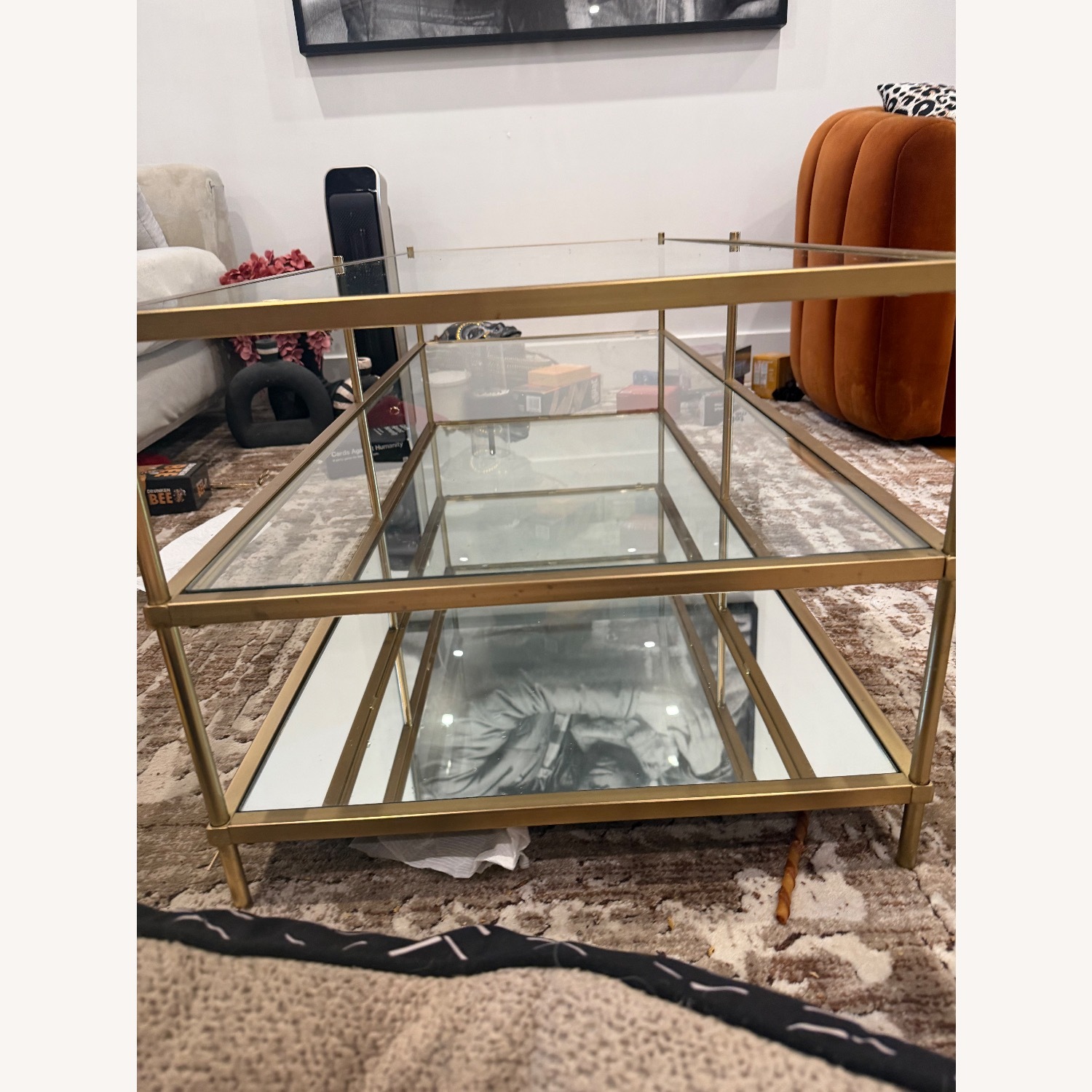 West Elm 48” Brass Terrace Coffee Table - image-3