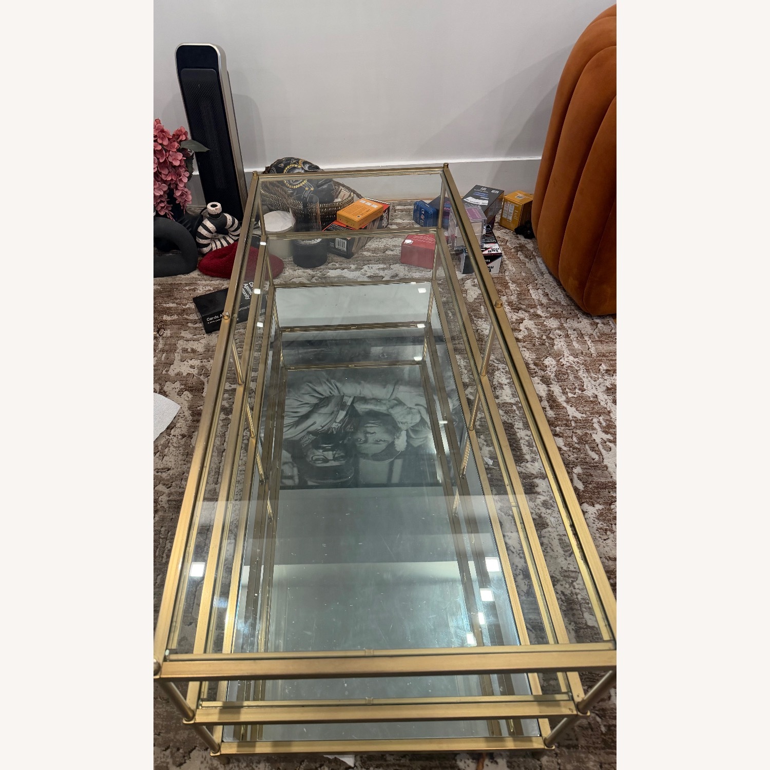 West Elm 48” Brass Terrace Coffee Table - image-5